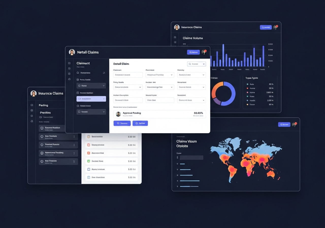 Dashboard screens for claims processing platform